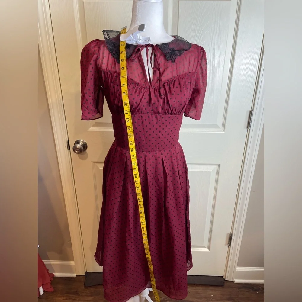 Hell Bunny Vixen retro polka dot Burgundy Dress small - Picture 4 of 12
